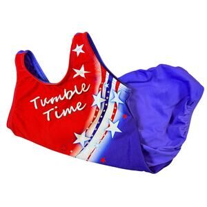 Snowflake Designs Girls Cheer Gymnastics Leotard Child Small Red White Blue EUC